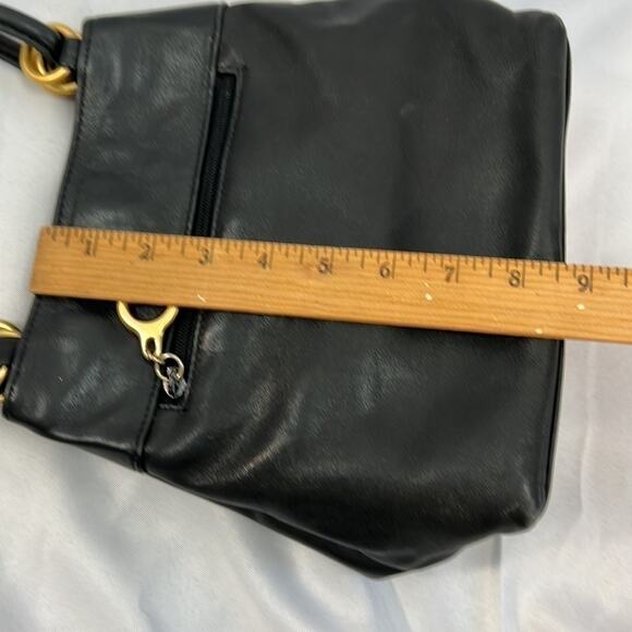 L.J.S. Collection crossbody black leather mini purse gold hardware snap closure - Picture 10 of 13